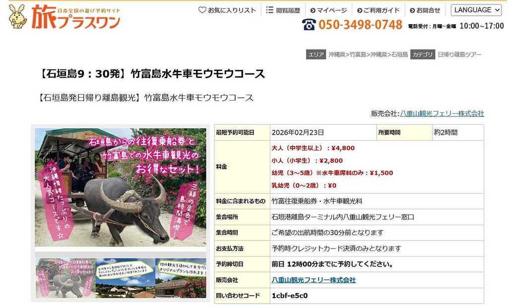 竹富島水牛車モウモウコースの画面